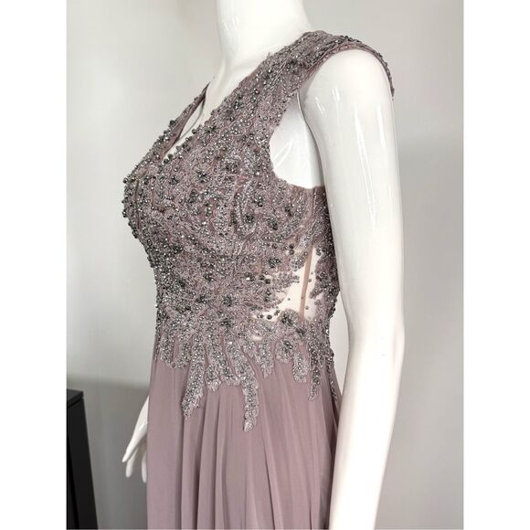 NWT Mac Duggal 20264 Applique Cap Sleeve Bodice Flowy Sequin Gown Lilac Size 6 - Picture 12 of 14